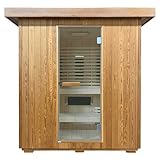 Outdoor Kombination Sauna und Infrarotkabine LAHTI für 4-6 Personen, Vollspektrum Infrarotkabine mit Saunaofen inkl. Saunasteine, Kübel mit Schöpfer, Thermometer und S