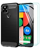 TesRank Google Pixel 4a 5G Hülle + 2 Stück Schutzfolie 9H Schutzglas, Weiche kohlefaser Handyhülle [Shock Absorption] Kratzfest Schutzhülle Case für Google Pixel 4a 5G-Schw