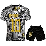 Elvando Neymar 10 Trikot Kinder Brasilien Fan-Set Gelb-Grün, Jesus-Figur Aufdruck Fußball Style Jungen Mädchen inkl. Shorts Jugendgrößen 140