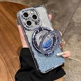 JZFDCLF Ständerhalter-Abdeckung für iPhone 16 Pro 15 14 13 12 11 Glitzer-Diamant-Treibsand-Hülle für iPhone 16 Pro Max Objektivfolienhüllen, blau, für iPhone 16 ProMax
