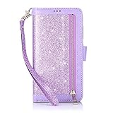 Miagon für Samsung Galaxy A42 Reißverschluss Brieftasche Hülle,Bling Glitzer Leder Handyhülle 9 Kartenhalter Flip Magnetverschluss Stand Schutzhülle Tasche und H