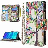 Miagon 9 Kartensteckplätzen Lederhülle für Samsung Galaxy Note 10,Bunt Reißverschluss Flip Hülle Wallet Case Handyhülle PU Leder Tasche Schutzhülle,B