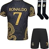 Mokiss R. Madrid #7 Kinder Trikot Fußball Spezielle Golddrachen-Edition, Shorts Socken Jugendgrößen (Schwarz,24)